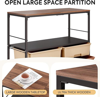 Rolling cart with 8 drawers,Storage drawer cart with wooden tabletop,Lockable wheels organizer for homeschool, arts & crafts, classroom, office & creative spaces (Brown)