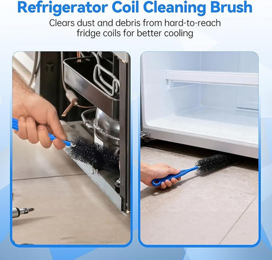 3 PCS Refrigerator Coil Cleaning Brush, Flexible Cleaner Brush Set for Refrigerator Coil, Multi-Use Lint and Dust Remover, with Crevice, Long and Detailing Brushes, Cleaning Tool Set