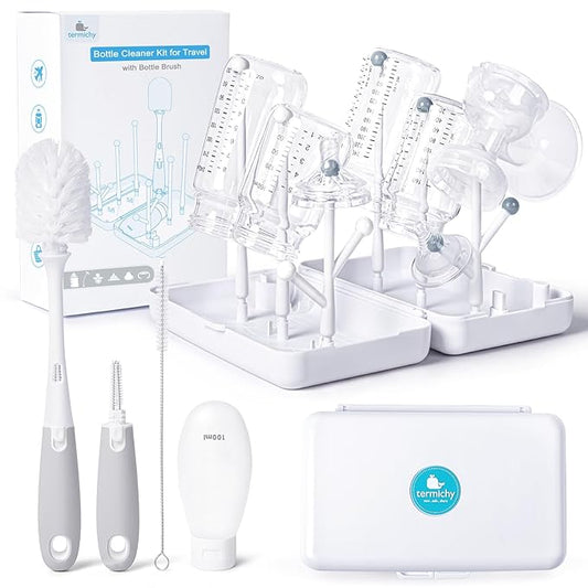 Termichy Travel Bottle Cleaning Kit: Portable Drying Rack & Brush Set for Working Moms - Compact Baby Essentials for Hotel & Camping