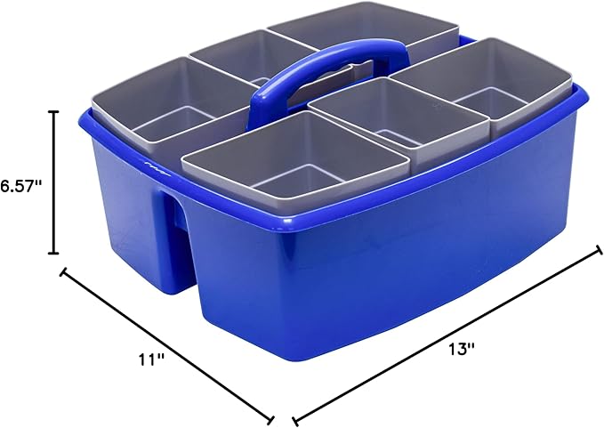 Storex Large Classroom Craft Caddy with Cups, 13 x 11 x 6.575 Inches, Blue, Case of 2 (00985A02C)
