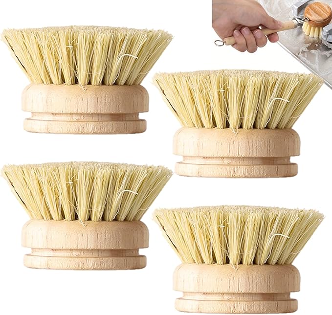 Gcroet 4PCS Bamboo Dish Brush Set Replaceable Heads Natural Wood Dish Brush with Sisal Fibers Eco-Friendly Kitchen Scrub..