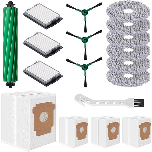 18 Pcs Replacement Parts for iRobot Roomba Plus 505/405 Combo Robot Vacuum Cleaner, Accessories with 1 Roller Brush, 6 Mop Pads, 3 Filters, 3 Side Brush,4 Vacuum Bags,1 Clean Tool