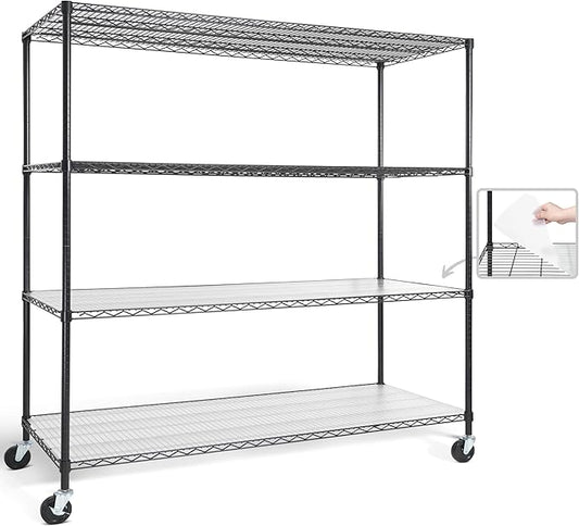 CAPHAUS NSF Commercial Grade Heavy Duty Wire Shelving w/Wheels, Leveling Feet & Liners, Storage Metal Shelf, Garage Shelving Storage, Utility Wire Rack Storage Shelves, 60 x 24 x 76 4-Tier w/Liner
