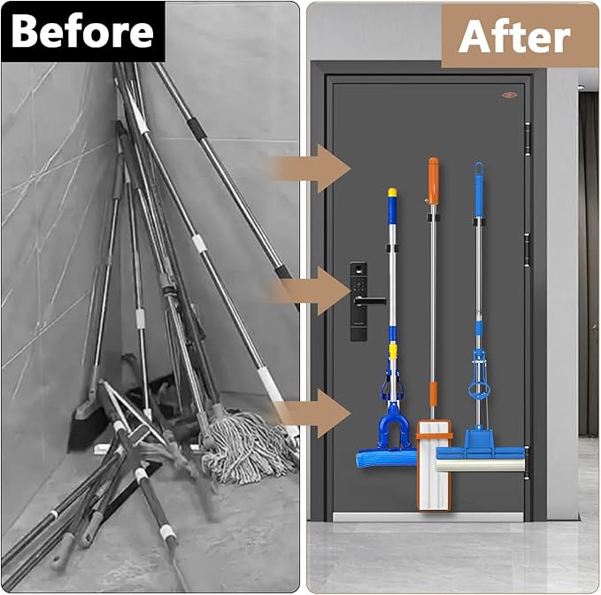 3-H Magnetic Broom Holder with Strong Magnetic Hook 8 Pack,Broom Holder Wall Mount for Garage Garden Shed Storage System Laundry Room Home Kitchen Organization