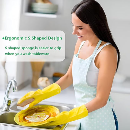 Natural Kitchen Sponges, 12 Pack Non-Scratch Scrubber, Biodegradable Compostable Sisal Cellulose Dish Scrub Sponges, Household Cleaning Sponges for Dishes