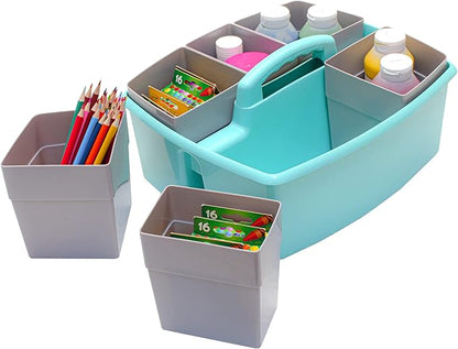 Storex Large Classroom Caddy with Cups, 13 x 11 x 6.575 Inches, Teal, Case of 2 (00984U02C)