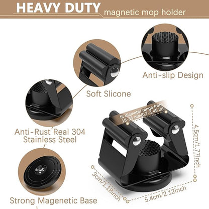 3-H Magnetic Broom Holder with Strong Magnetic Hook 8 Pack,Broom Holder Wall Mount for Garage Garden Shed Storage System Laundry Room Home Kitchen Organization