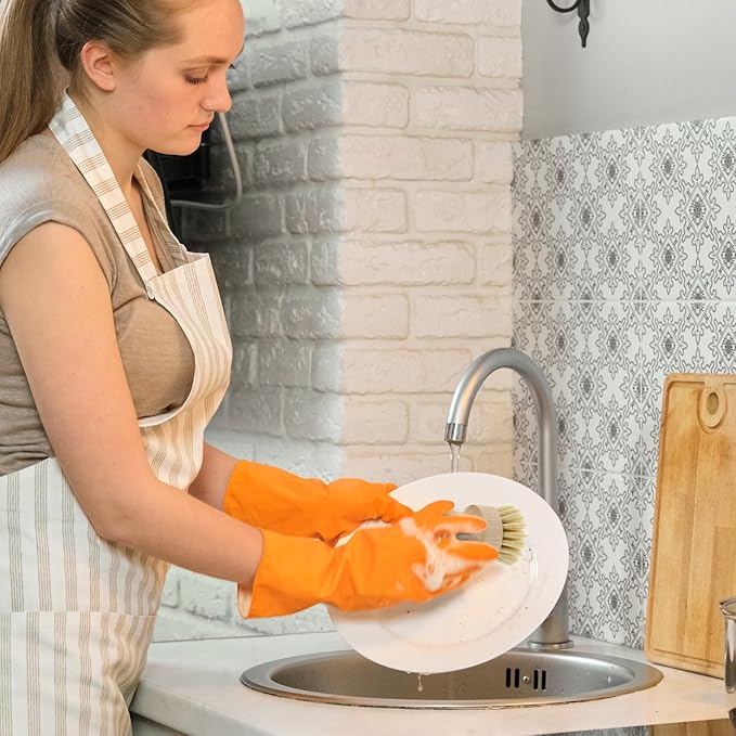 10 Pack Bamboo Dish Brush Set, Natural Dish Scrub Brush with Handle, Wooden Dish Scrubber for Kitchen Cleaning, Eco-Friendly Scrub Brush for Dishes, Pots, Pans, and Vegetables