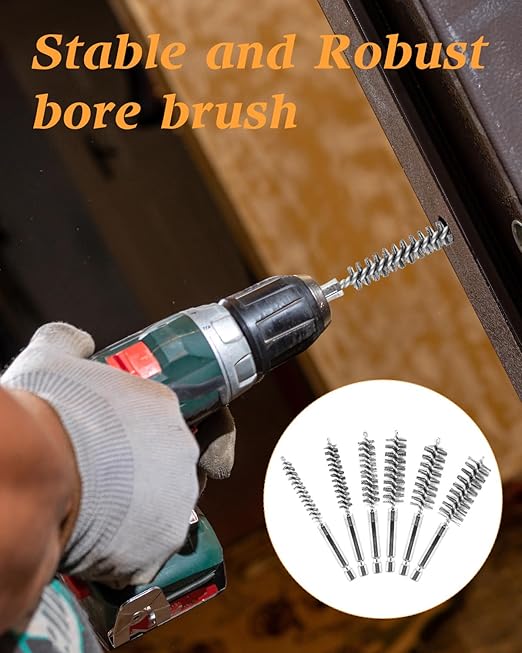 24 pcs Bore Brush for Drill, Stainless Steel Wire Cleaning Brush Set, Abrasive Wire Bore Brushes Set with 1/4 Inch Hex Shank for Rust, Cleaning Tubes (8/10/12/15/17/19MM)