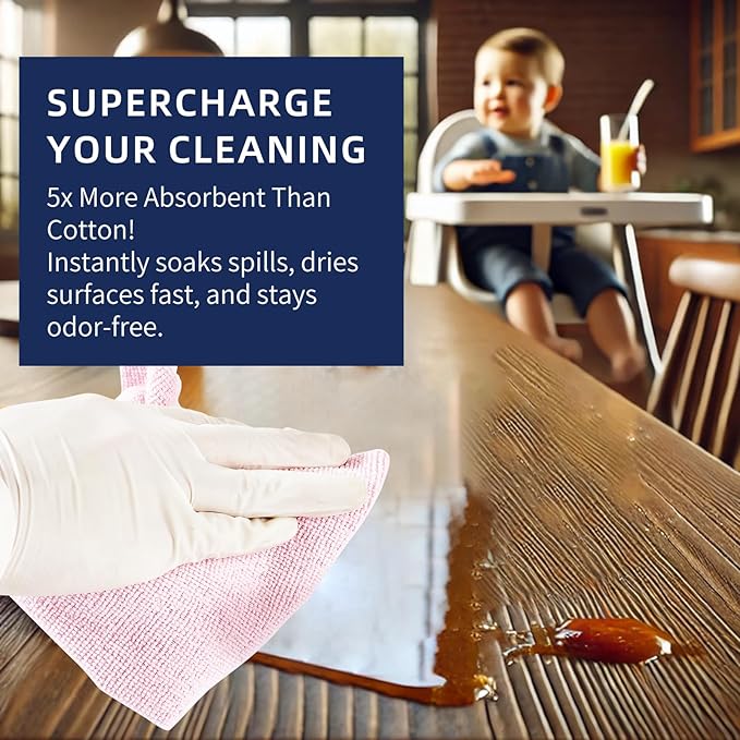 & PLUSH Microfiber Cleaning Cloth Roll - 100 Pack, Tear Away Microfiber Towels, 12" x 12", Reusable, Washable, Streak Free, Ultra Absorbent Dish Rags for Car, Home, Garage or Shop (Pink)