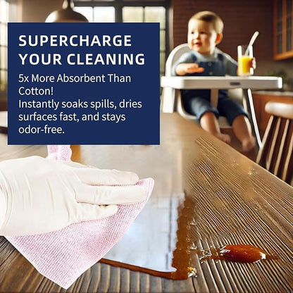 & PLUSH Microfiber Cleaning Cloth Roll - 100 Pack, Tear Away Microfiber Towels, 12" x 12", Reusable, Washable, Streak Free, Ultra Absorbent Dish Rags for Car, Home, Garage or Shop (Pink)