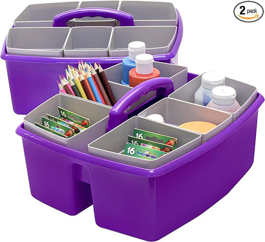 Storex Large Classroom Caddy with Cups, 13 x 11 x 6.575 Inches, Purple, Case of 2 (00986U02C)