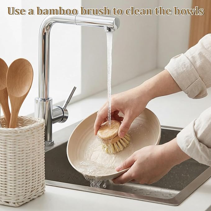 6 Pcs Bamboo Dish Brush Replacement Heads, 1.9 x 1.6 Inch Natural Sisal Bristle Scrubber Wooden Kitchen Dish Brushes for Pots, Pans, Bowls, Dishes Cleaning