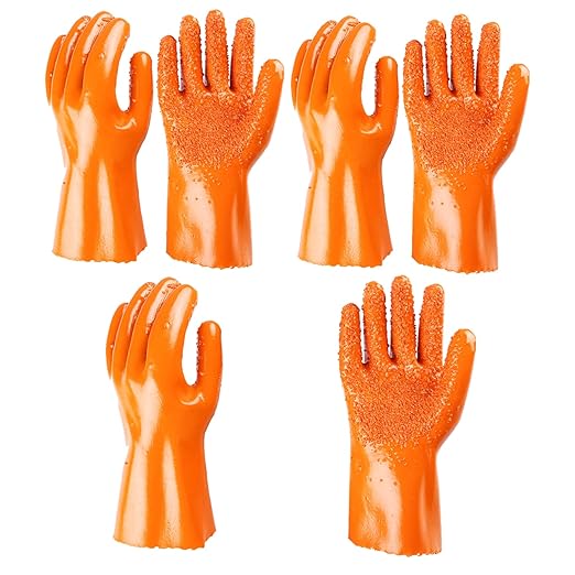 3 Pairs Heavy Duty Sewer Gloves | PVC Coated Abrasion Resistant Work Gloves for Drain Cleaning & Plumbing | Oil & Chemical Resistant, Non-Slip Grip
