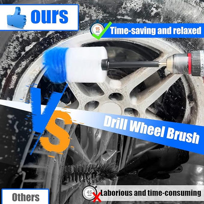 Wheel Brush Kit,Soft Drill Wheel Cleaner Brush, No Scratches Highly Dense Car Cleaning Brush Set for Wheels, Tire, Rims, Engines, Exhaust(Blue + White 3 Pk)