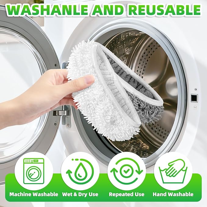 6 Pack Reusable Mop Pads Compatible with Swiffer Sweeper Mop, Wet and Dry Chenille Sweeping Cloths, Washable Pads Refill, Microfiber Pads for Multi-Surface/Hardwood Floor Cleaning (Gray, White)