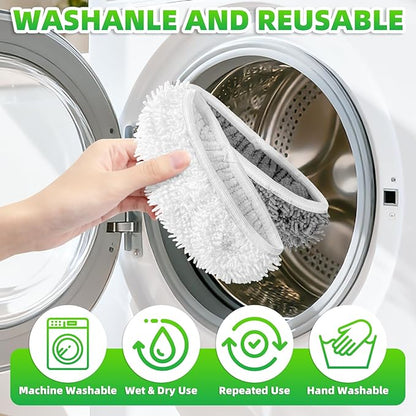 6 Pack Reusable Mop Pads Compatible with Swiffer Sweeper Mop, Wet and Dry Chenille Sweeping Cloths, Washable Pads Refill, Microfiber Pads for Multi-Surface/Hardwood Floor Cleaning (Gray, White)
