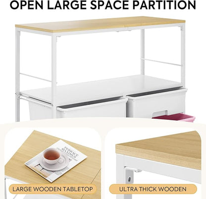 Rolling cart with 8 drawers,Storage drawer cart with wooden tabletop,Lockable wheels organizer for homeschool, arts & crafts, classroom, office & creative spaces (Pink)