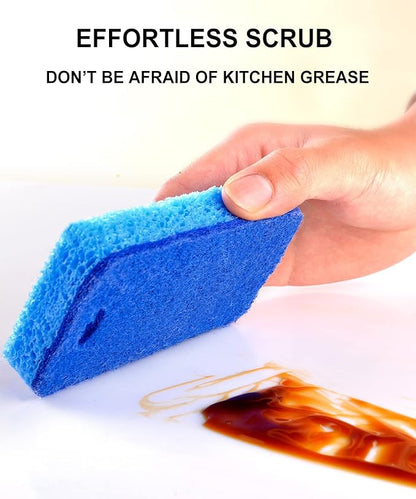 METUUTER 12-Count Scrub Sponges Kitchen Sponge Heavy Duty, Cellulose Sponges with Scouring Pads Dual-Sided for Kitchen and Household Use (Square-Blue)