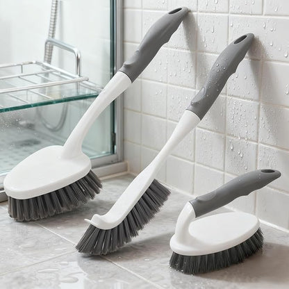 3 Pack Heavy Duty Scrub Brush Set for Household Use, Long Scrub Brush, Handheld Scrub Brush, and Crevice Brush with a Scraper Head for Cleaning Bathroom, Tile, Grout, Tub, Floor, Sink