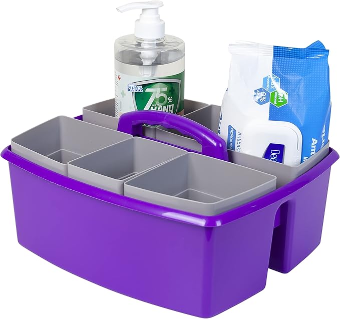 Storex Large Classroom Caddy with Cups, 13 x 11 x 6.575 Inches, Purple, Case of 2 (00986U02C)