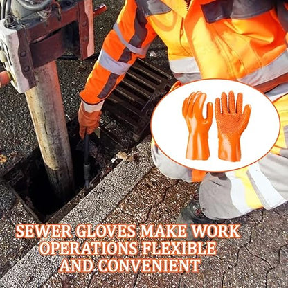3 Pairs Heavy Duty Sewer Gloves | PVC Coated Abrasion Resistant Work Gloves for Drain Cleaning & Plumbing | Oil & Chemical Resistant, Non-Slip Grip