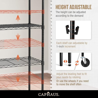 CAPHAUS NSF Heavy Duty Wire Shelving w/Wheels, Leveling Feet & Liners, Storage Metal Shelf, Garage Shelving Storage, Utility Wire Rack Storage Shelves, W/White Clear Liner, 48 x 18 x 76 6-Tier