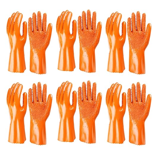 6 Pairs Heavy Duty Sewer Gloves | PVC Coated Abrasion Resistant Work Gloves for Drain Cleaning & Plumbing | Oil & Chemical Resistant, Non-Slip Grip