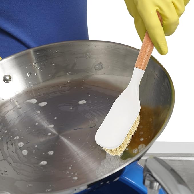 Multi-use Kitchen Dish Brush Set 2pcs with Wood Handle Tampico Bristle Pot Scrubber for Household Cleaning Portable Dish Brush and Pans