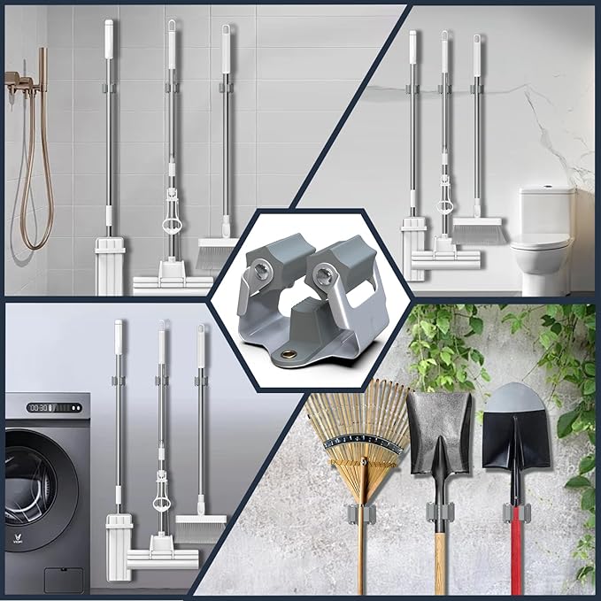 3-H Mop and Broom Holder Wall Mount,Mop Hanger 15 Pack for Organizing Yard Tool,Rake Handle up to 1.38Inch