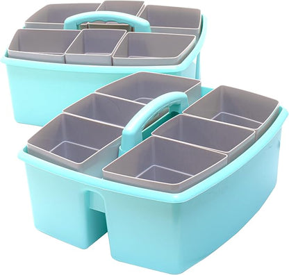 Storex Large Classroom Caddy with Cups, 13 x 11 x 6.575 Inches, Teal, Case of 2 (00984U02C)