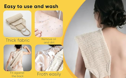 Natural Sisal & Ramie Back Scrubber for Shower with Handle（2pcs） - Deep Cleanse Back Scrubber, Scrub Spa Tool for Glowing Skin & Whole Body Care (2pcs)