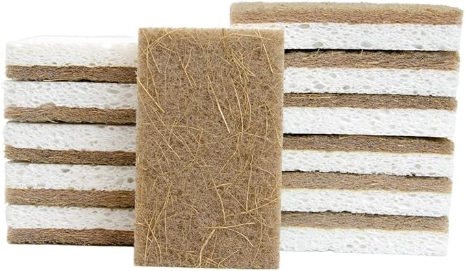 CELOX 12 Pack Coconut Fiber Biodegradable Sponges, Non Scratch Kitchen Cleaning Sponge, Eco-Friendly Dual-Sided Sponge for Dishwashing