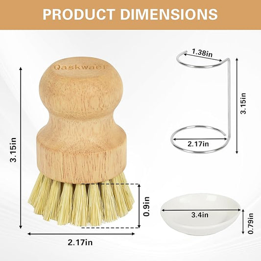 Wooden Dish Brushes, Dish Scrubber Brushs for Cleaning Dishes, Kitchen Wooden Cleaning Dsihes Set with Draining Rack, Natural Sisal Bristles, 3 Set