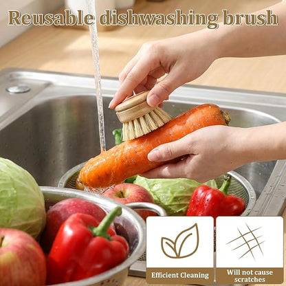 6 Pcs Bamboo Dish Brush Replacement Heads, 1.9 x 1.6 Inch Natural Sisal Bristle Scrubber Wooden Kitchen Dish Brushes for Pots, Pans, Bowls, Dishes Cleaning