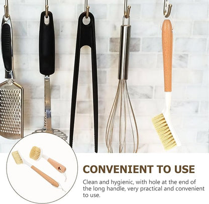 Multi-use Kitchen Dish Brush Set 2pcs with Wood Handle Tampico Bristle Pot Scrubber for Household Cleaning Portable Dish Brush and Pans