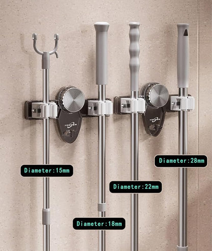 Mop and Broom Holder Wall Mount, No Punching Required Broom and Mop Organizer Wall Hanging with Hooks for Bathroom, Laundry Room, Garage, Kitchen,Garden Tool Organizer Storage (4pcs Transparent)