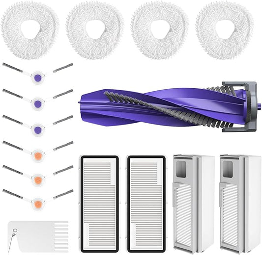 Accessories Replacement for Narwal Freo X Ultra Robot Vacuum, 16 Vacuum Accessories Set, 1 Main Brush, 2 Hepa Filter, 2 Dust Bags, 4 Mop Pads, 6 Side Brushes, 1 Cleaning Brush