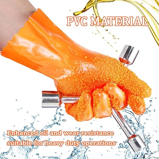 3 Pairs Heavy Duty Sewer Gloves | PVC Coated Abrasion Resistant Work Gloves for Drain Cleaning & Plumbing | Oil & Chemical Resistant, Non-Slip Grip