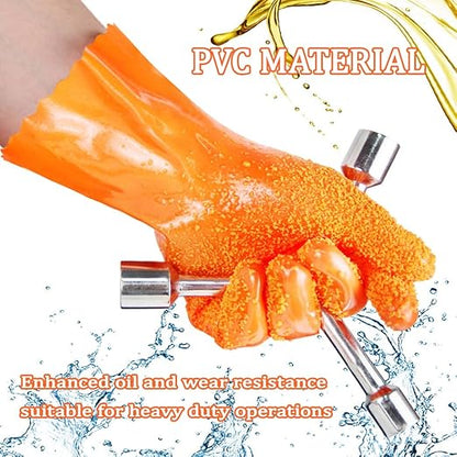 3 Pairs Heavy Duty Sewer Gloves | PVC Coated Abrasion Resistant Work Gloves for Drain Cleaning & Plumbing | Oil & Chemical Resistant, Non-Slip Grip