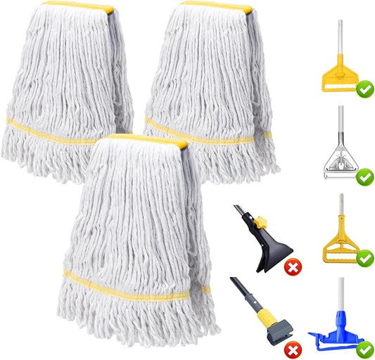 KeFanta 3 Pack Heavy Duty Commercial Mop Head Replacement,Wet Industrial Cotton Looped End String Mops Refill for Floor Cleaning,Yellow