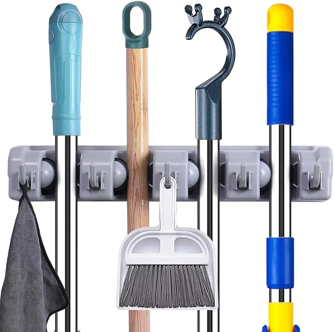 Mop And Broom Holder Wall Mount Cleaning Supplies Organizer For Closet Laundry Room Garden Tool Hangers For Garage Wall Hanging Rack Utility Shop Organization And Storage