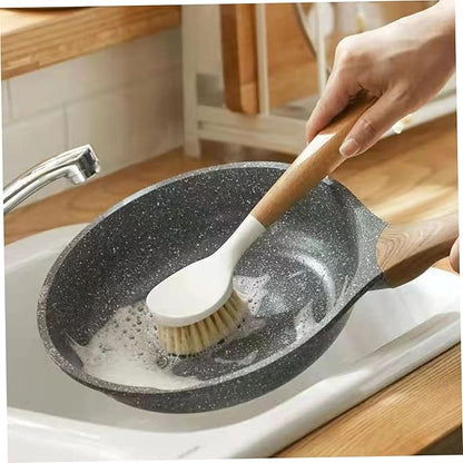 Nylon Dish Brush Set, 2Pcs Wooden Handle Scrub Brushes for Pots and Pans Cleaning