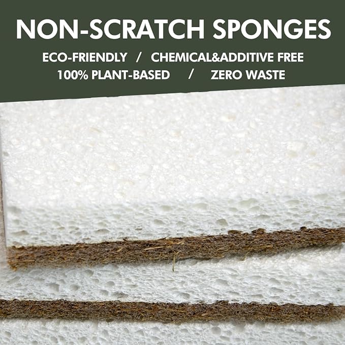 CELOX 6 Pack Coconut Fiber Biodegradable Sponges, Non Scratch Kitchen Cleaning Sponge, Eco-Friendly Dual-Sided Sponge for Dishwashing
