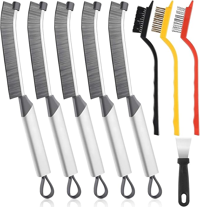 Crevice Cleaning Brush Set - 9 Pcs, Multi-Purpose Hard Bristle Brushes for Deep Cleaning Kitchen, Bathroom, Grout, Sink, Cup, Teapot, Bottle, Blender, Corners, Tight Spaces & More
