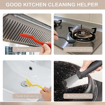 Crevice Cleaning Brush Set - 9 Pcs, Multi-Purpose Hard Bristle Brushes for Deep Cleaning Kitchen, Bathroom, Grout, Sink, Cup, Teapot, Bottle, Blender, Corners, Tight Spaces & More