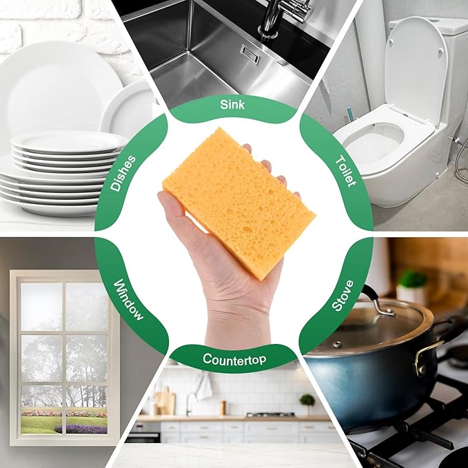 6-Pack Kitchen Sponges, Condense Eco Cellulose Non-Scratch Scrub Heavy Sponge for Kitchen/Household/Bathroom, Clean Tough Messes Dish Scrubber [Beige]