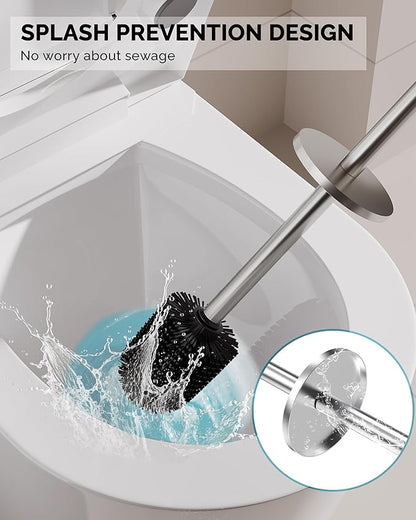 Toilet Brush and Holder Set, Stainless Steel Toilet Bowl Brush with Lid, Rust Proof Toilet Cleaner Brush with Caddy, Durable Bristles, Splash Proof, Ideal for Bathroom (1 Pack, Brushed Nickel)