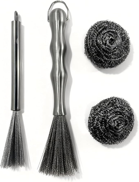 4-Piece Stainless Steel Deep Cleaning Brush Set with Steel Wool Scrubbers, Rust-Resistant Kitchen Brush for Pots, Pans, Plates, and Bowls, Durable One-Piece Handle, Dishwasher Safe