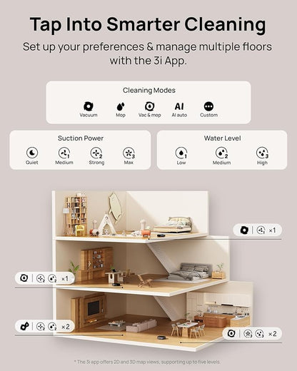 3i G10+ Robot Vacuum and Mop Combo, 18,000 Pa Suction, 60-Day Hands-Free Cleaning with Quiet Debris Compression, Smart LiDAR Navigation, Auto Extension Along Edges, Ideal for Hard Floors & Carpets
